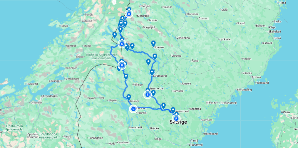 Krokom-Vildmarksvägen-Ragunda karta Google