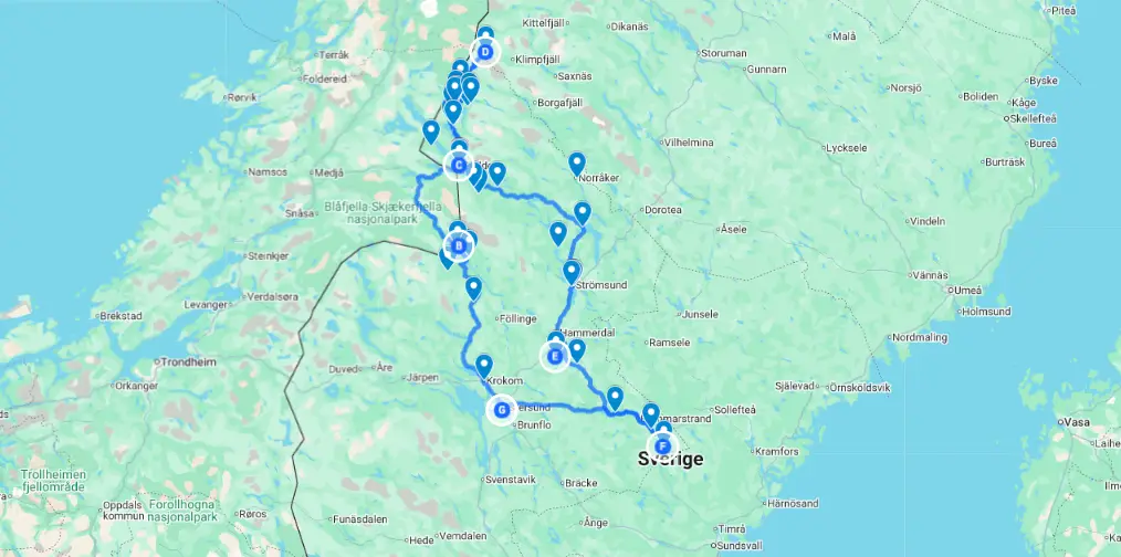 Krokom-Vildmarksvägen-Ragunda karta Google