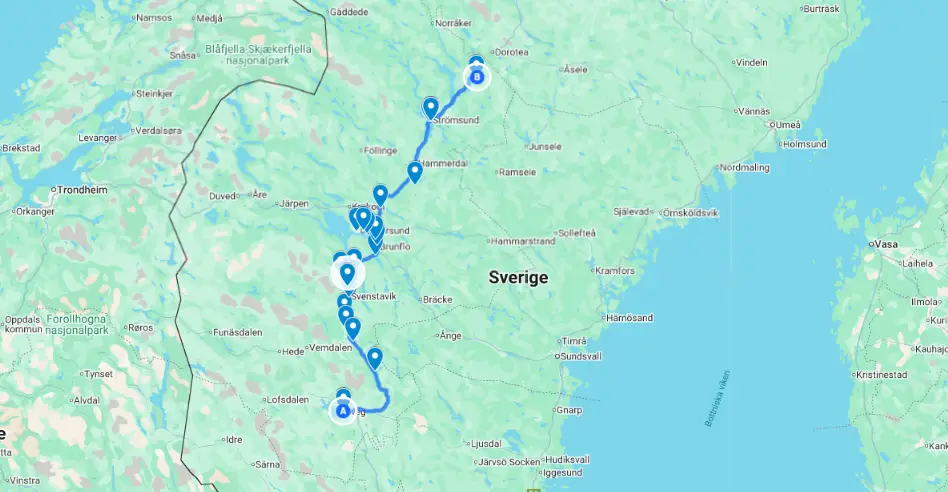 Inlandsvägen The Inland Road Die Binnenweg E45 Google maps karta